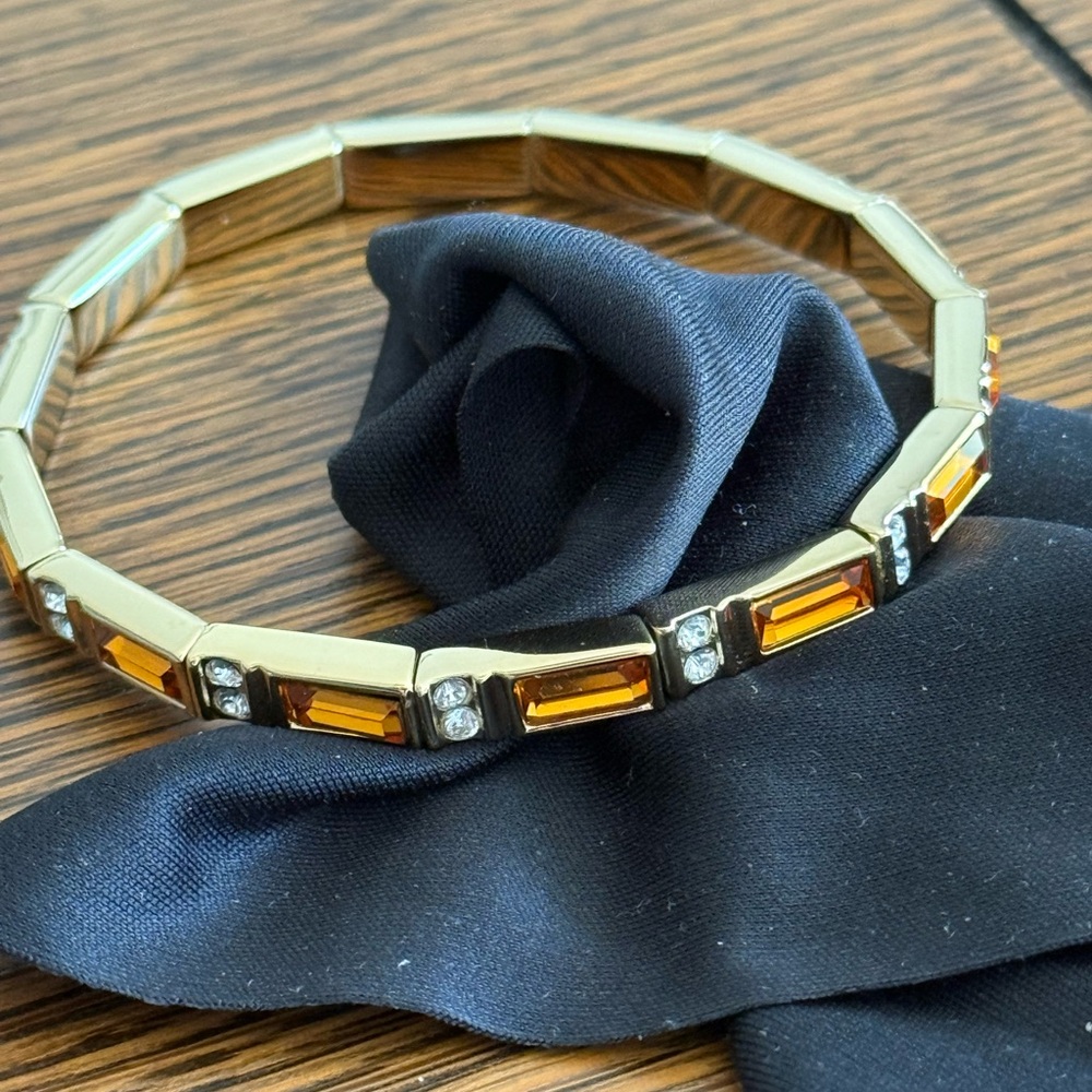 #605 Vintage Nolan Miller Stretch Bracelet Citrine & Clear Crystals